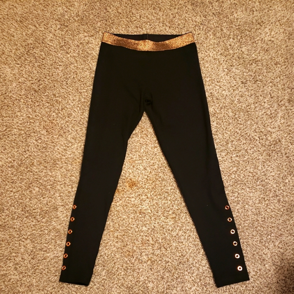 Victoria's Secret Sport Performance Leggings. Black and Gold Glitter Waist Band.